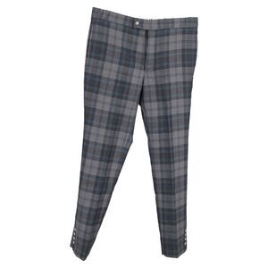 Moncler Plaid Mid-Waist Slim-Fit Trousers in Grey Wool